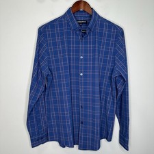 Mizzen + Main Leeward Trim No Tuck Blue Plaid Stretch Casual Shirt M BNWOT!