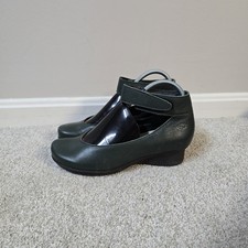 Loints of Holland Green Leather Sydney Mary Jane Shoes 38 8 Ankle Strap Wedge