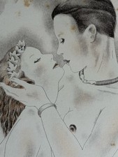 Mariette Lydis Engraving Lithograph Young Women Lovers The Kiss Curiosa
