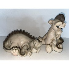 2 OWHEY Panton 88 Dinosaurs Resin Sleeping & Standing. Cream Dark Brown Accents