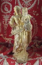 old religious statue of Saint Mary virgin to child gilded wood epoch 18th