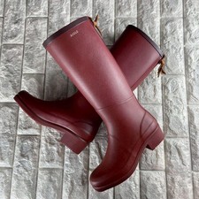 AIGLE Miss Juliette A Rain Boots Burgundy Rubber Heeled Made in France EU38 US7
