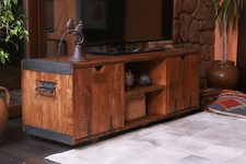 Rustique Meuble TV Table de Télévision Armoire Basse Commode en Bois Massif