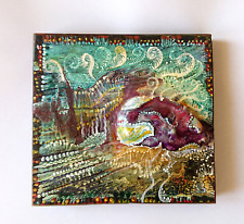 Original Signed Oil On Wood Miniature Painting Seascape & Oyster Shell