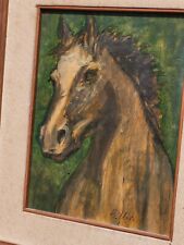 Signed painting. 1972. Portrait: Horse. Oil painting on wood panel