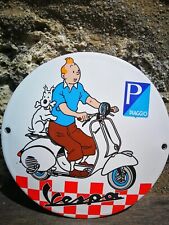 Enamel plate TINTIN VESPA enamel sign no Lambretta Solex Motobécane Peugeot