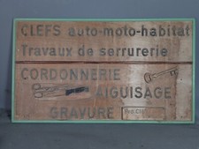 Grand panneau enseigne de Serrurerie en bois vintage 70s 90x52 cm SB
