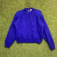 Vintage Angora Rabbit Hair Lambswool Sweater Womens Large Mock Neck 90s Blue