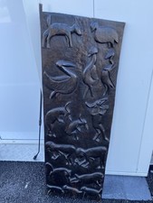 Ancienne Grande Decoration Bois Ebene ? Decor Animaux Metamorphe Art Africain 