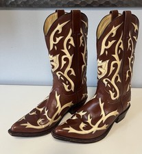 Sendra Men’s sz 10 Leather Cowboy Boots Cuervo brown & cream overlay handmade