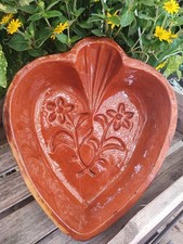 Antique cake pan, heart shape, varnished terracotta pottery Soufflenheim