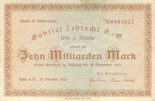 Ulm Gabriel Lebrecht 10 Billion Mark 1923 Slightly Used (Tears)