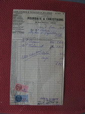 ++"1612" OLD INVOICE WINES CIDERS POURBAIX ET CHRISTIAENS LILLE 1949