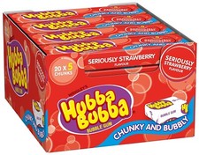 20X Wrigley's Hubba Bubba Goût Fraise Sérieusement Chewing-Gum Chunky & Bubbly