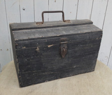 Malle coffre Ancien En Bois Noirci voyage Déco- 42x25 cms