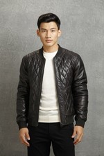 Blouson de motard bombardier matelassé véritable peau d'agneau pour homme -...