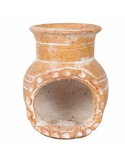 Photophore bougeoir en terre cuite style brasero patine ocre - 17 cm