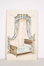 Small stencil deb. XX° canopy bed, blue draped fabric bedroom decoration