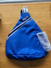 Tupperware Bag Blue Padded Sling 3"w Hook & Loop Handle Zip Closure Hanging Loop