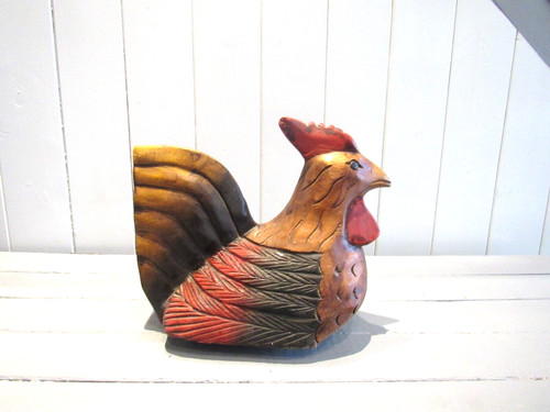 Sculpture poule assise peinte - poule,