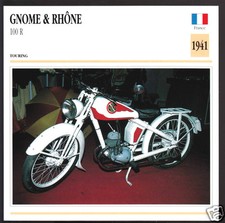 1941 Gnome & Rhone 100cc R France Motorcycle Photo Spec Sheet Info Stat Card