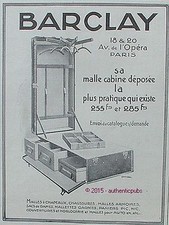 PUBLICITE BARCLAY MALLE ARMOIRE CABINE CHAPEAU BAGAGE DE 1914 FRENCH AD PUB RARE