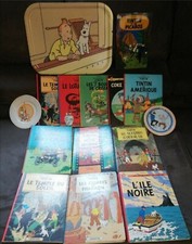 Collection tintin herge bd 11+tableau +assiettes +plateau