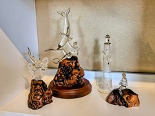 (Rare) Glass Baron Figurine Set W/Manzanita Wood, 22K Gold & Swarovski Crystal 