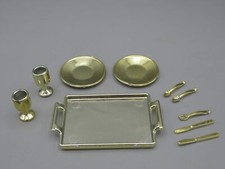 Gold Serving Tray with Cutlery for Doll