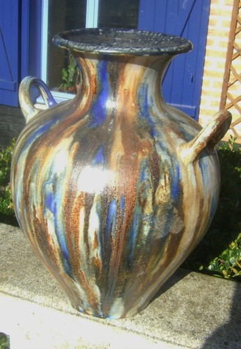 Vase gres bleu feu signé - vase,