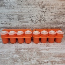 2X Tupperware Spice Rack Shakers Flip Top Lids Wall Rack Harvest Orange VTG 