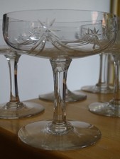 CRISTAL DE NANCY FRANCE 6 ANTIQUE CHAMPAGNE GLASSES ART DECO STYLE