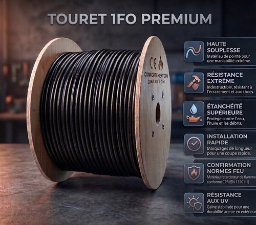 Touret fibre optique - optique, noire