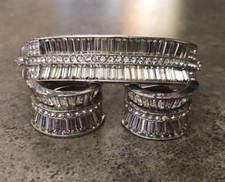 Vintage Denbe Dazzling Rhinestones Banquettes Silver Tone Bracelet & Earrings