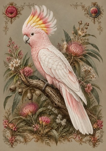 Affiche cacatoes rose huppe - a4,