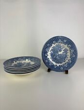 Sublime Set of 6 White and Blue Hollow Plates, England EIT, English