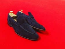 SANTONI Men Blue Suede Penny Loafers US 10 / EU 43 - 44 / UK 9 Leather Shoes