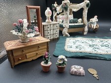 Vintage Lot of Wood Doll House Furniture, w/ (1) vintage Figure