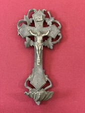 Antique Wood and Metal Benitier Crucifix