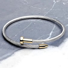 Magnifique bracelet homme "18K TWO-TONE GOLD OVER WIRE WRAP CUFF" 8,5" 1 pièce