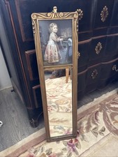 Antique Carved Gilded Wood Trumeau Mirror Portrait Top Young Girl Cottage Core