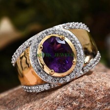 Bague En Argent Sterling 925 Plaquée Or Pour Homme En Améthyste Naturelle #109