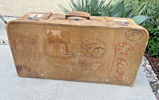 Vintage Large Leather Valise Suitcase French Embassy Beirut 1970s Unusual Prop