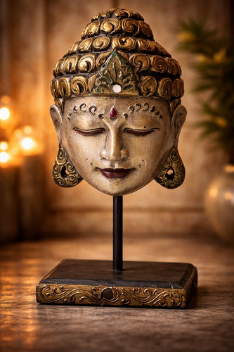 Tête bouddha bois - tête,
