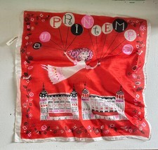 RARE 1970s Judith Bledsoe Print Soie Naturelle Square Silk Scarf Red French Made