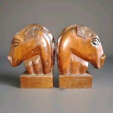 Pretty pair of greenhouse mahogany horse head books / 1950s / Art Deco style