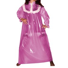 Sexy Transparent PVC Nightdress Ruffle Long Puff Sleeve Long Dress Party Outfits