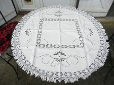 antique linen embroidered lace entourage tablecloth