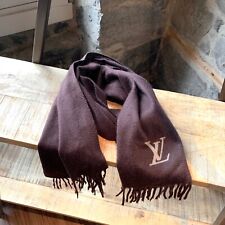Louis Vuitton Brown Cashmere Logo Fringed Scarf