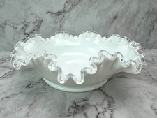 Fenton Silver Crest Double Crimped Bowl 11" Vintage Milk Glass